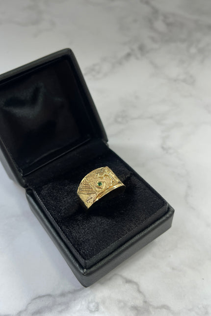 Anillo Palma Con Swarovski Verde Hombre / T11 / 3.05Gr /