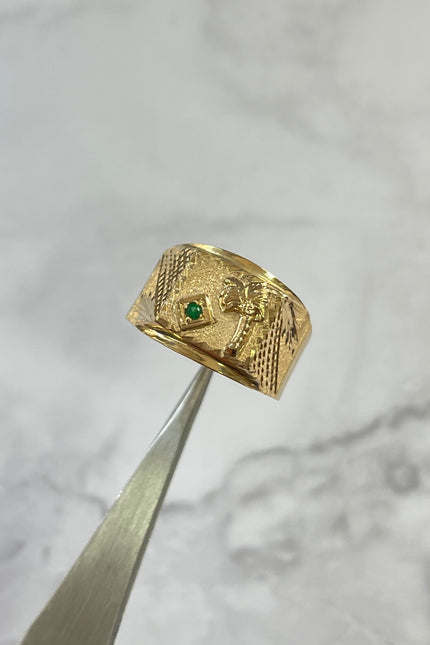 Anillo Palma Con Swarovski Verde Hombre / T11 / 3.05Gr /