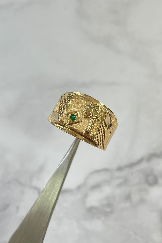 Anillo Palma Con Swarovski Verde Hombre / T11 / 3.05Gr /