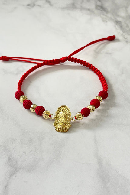 Pulsera De Hilo Rojo Herraje Guadalupe / 1.53Gr / 5Mm /