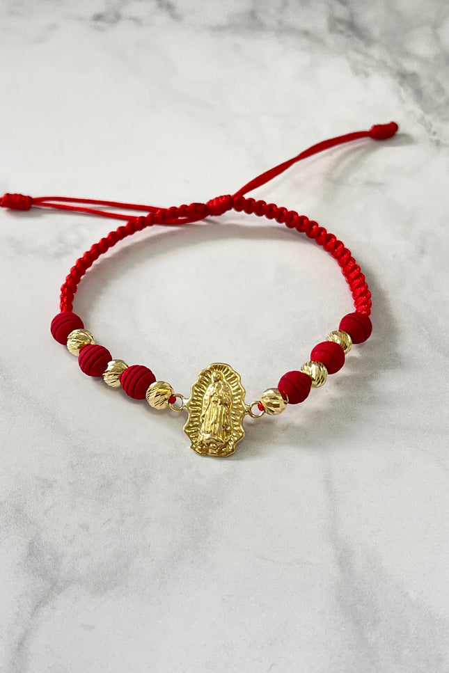 Pulsera De Hilo Rojo Herraje Guadalupe / 1.53Gr / 5Mm /