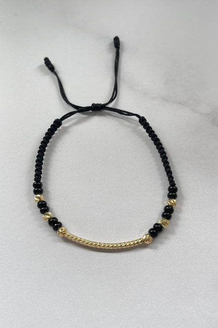 Pulsera Hilo Negro Con herraje Tubo Espiral / 0.74Gr / Bola / 4Mm /