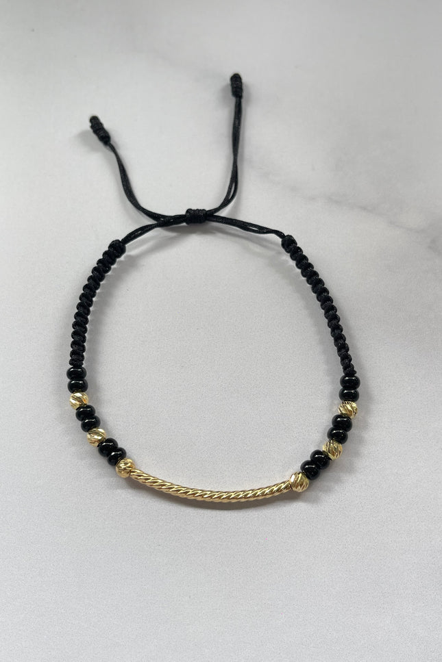 Pulsera Hilo Negro Con herraje Tubo Espiral / 0.74Gr / Bola / 4Mm /