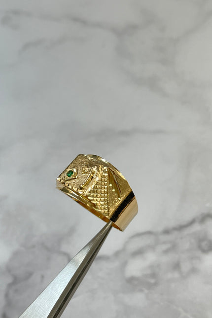 Anillo Palma Con Swarovski Verde Hombre / T11 / 3.05Gr /