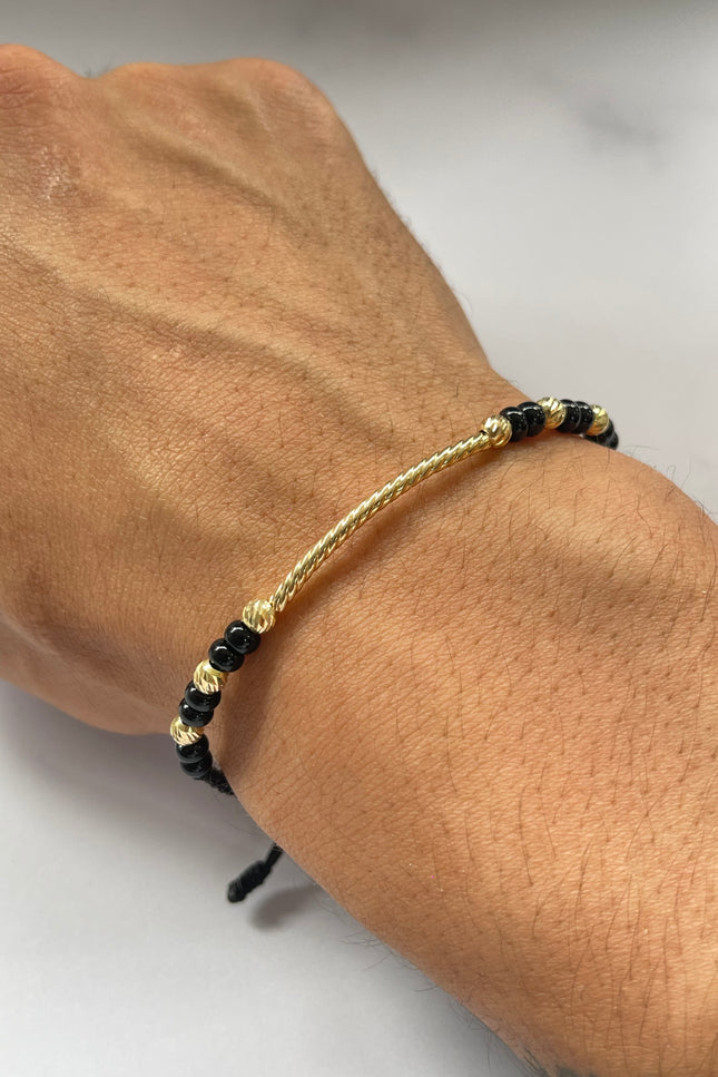 Pulsera Hilo Negro Con herraje Tubo Espiral / 0.74Gr / Bola / 4Mm /