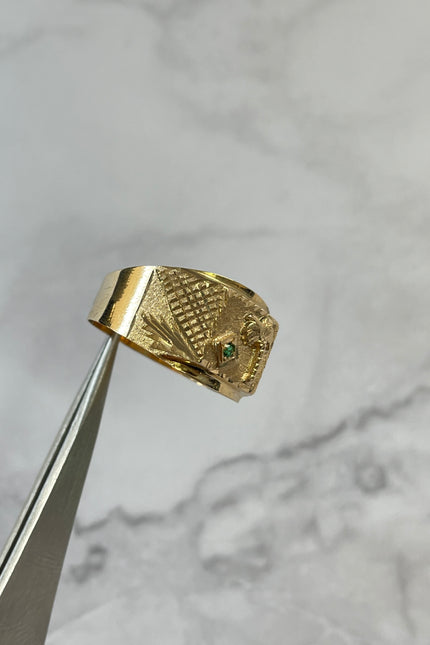 Anillo Palma Con Swarovski Verde Hombre / T11 / 3.05Gr /