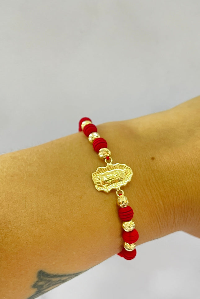 Pulsera De Hilo Rojo Herraje Guadalupe / 1.53Gr / 5Mm /