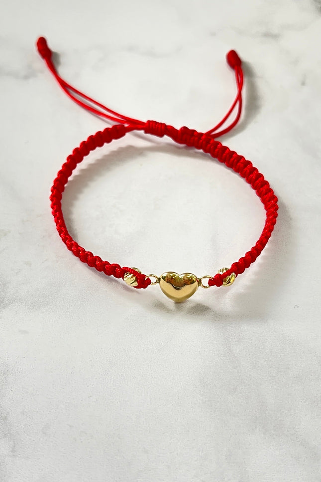 Pulsera De Hilo Rojo Con Herraje Corazón / 0.54Gr / 4Mm /