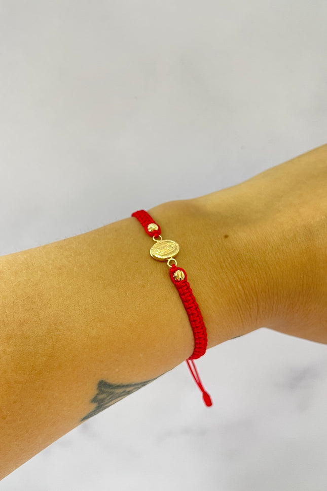 Pulsera Hilo Rojo Con Herraje Guadalupe / 0.52Gr / 4Mm /