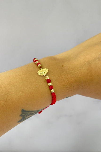 Pulsera De Hilo Rojo Herraje Guadalupe / 0.95Gr / 4mm /