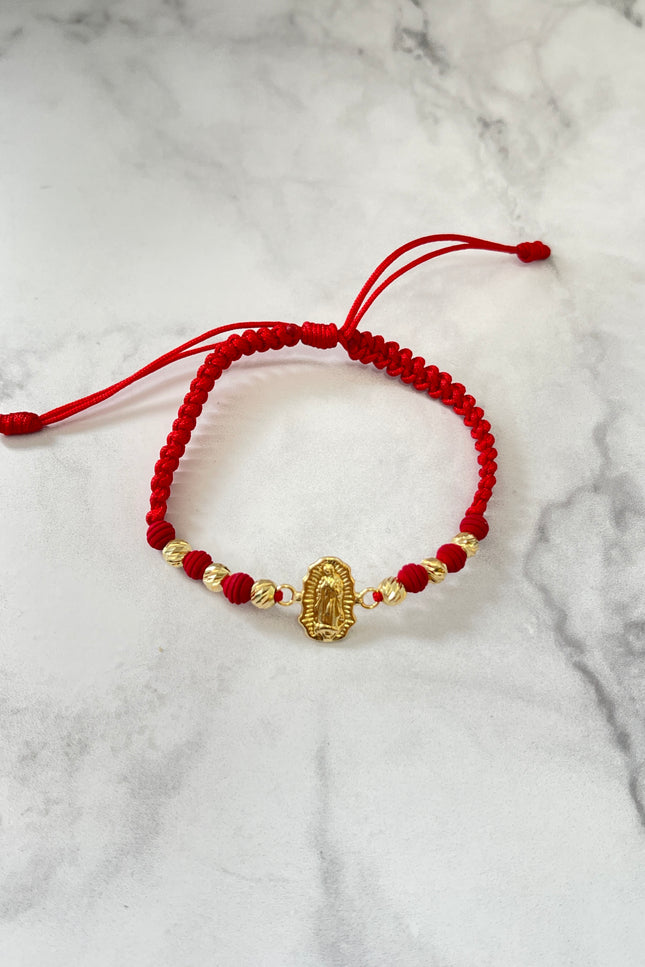 Pulsera De Hilo Rojo Herraje Guadalupe / 0.95Gr / 4mm /