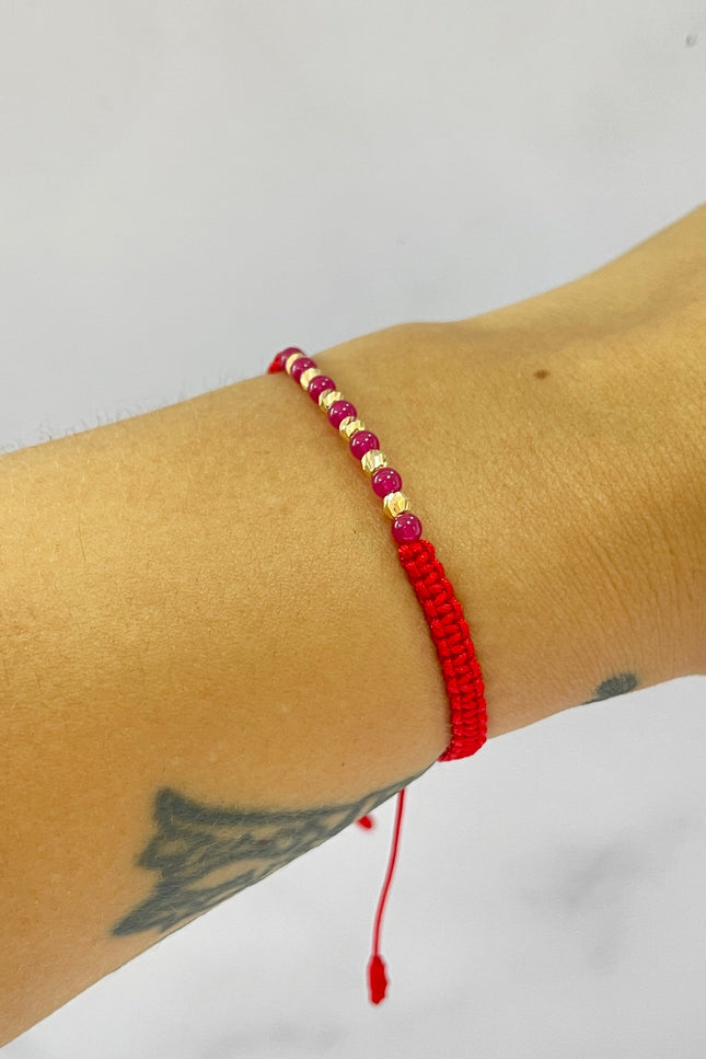 Pulsera De Hilo Rojo Con Rubie / 0.35Gr / 3Mm /