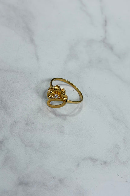 Anillo Flor Con Swarovski Blanco / T7 / 1.78Gr /