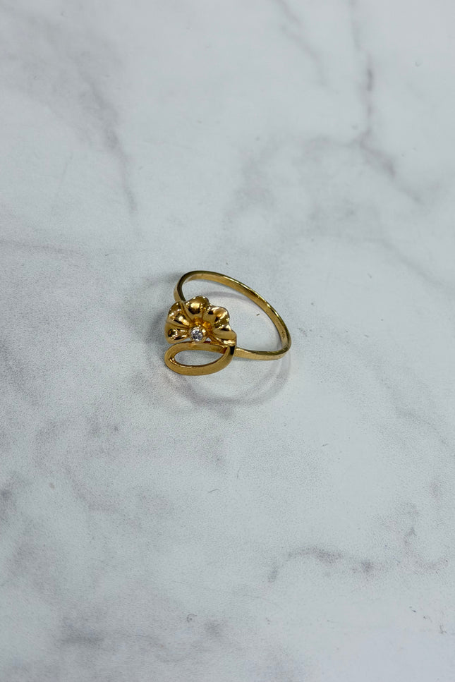 Anillo Flor Con Swarovski Blanco / T7 / 1.78Gr /