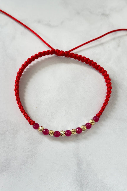 Pulsera De Hilo Rojo Con Rubie / 0.35Gr / 3Mm /