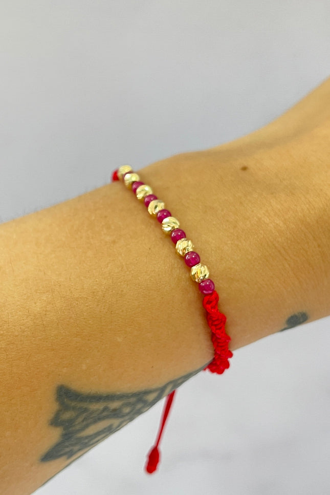 Pulsera De Hilo Rojo Con Rubie / 0.53 / 4Mm /
