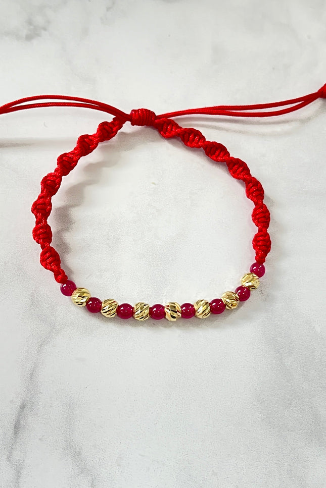 Pulsera De Hilo Rojo Con Rubie / 0.53 / 4Mm /