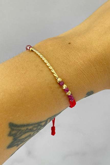 Pulsera De Hilo Rojo Herraje Tubo / 0.51Gr / 3Mm /