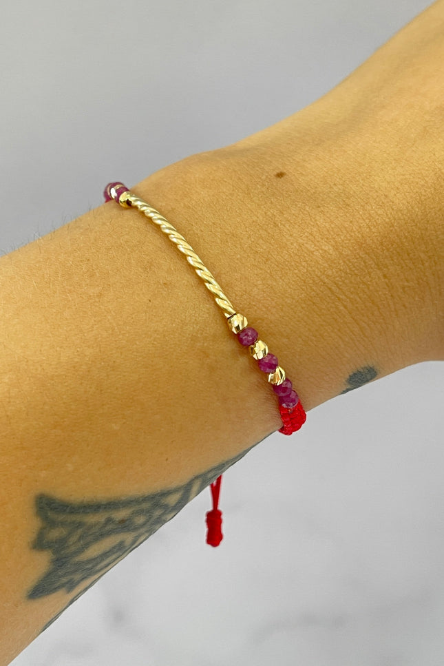 Pulsera De Hilo Rojo Herraje Tubo / 0.51Gr / 3Mm /