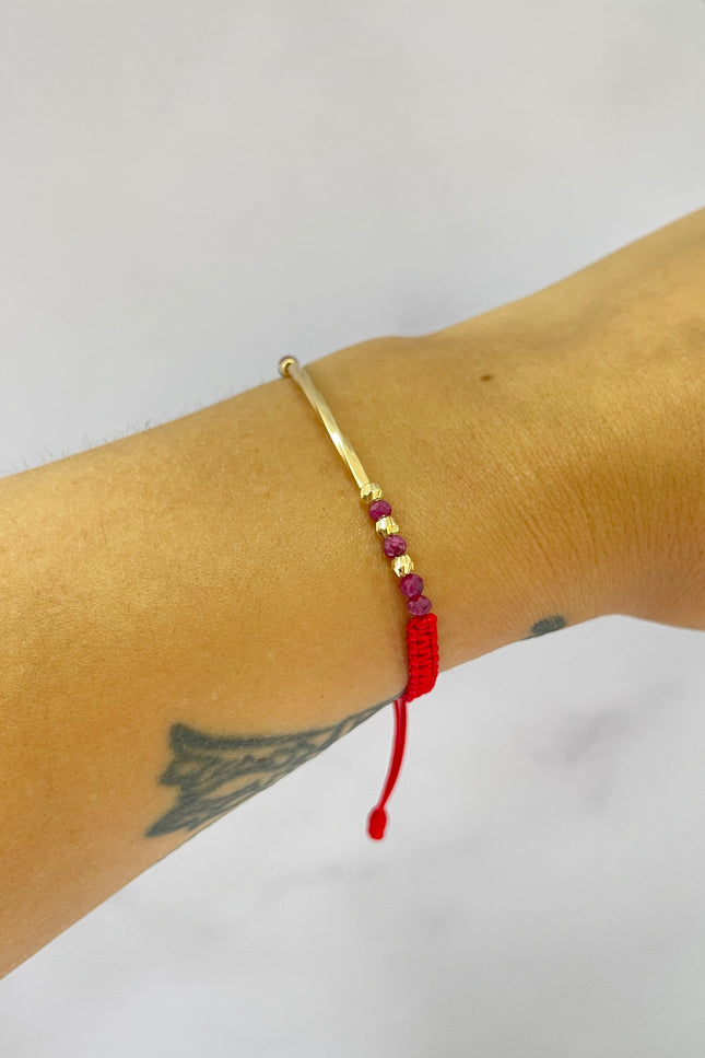 Pulsera Con Hilo Rojo Herraje Tubo / 0.48Gr / 3Mm /