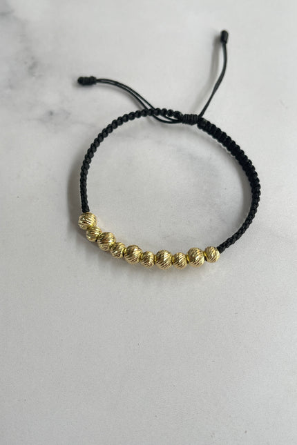 Pulsera Tejida De Bolas Color Negro / 6Mm - 5Mm / 1.1Gr /