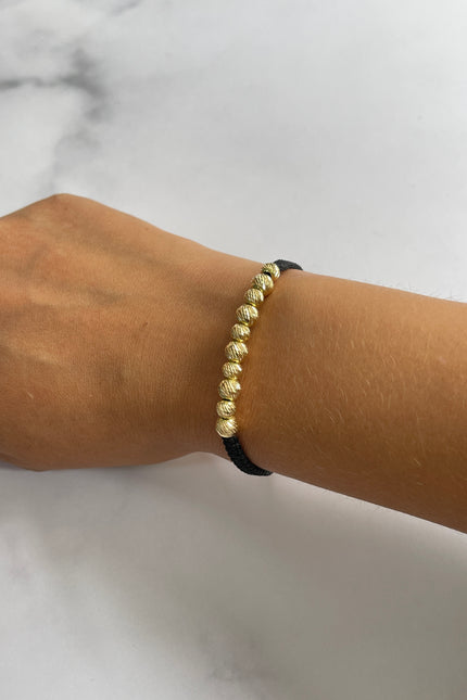 Pulsera Tejida De Bolas Color Negro / 6Mm - 5Mm / 1.1Gr /