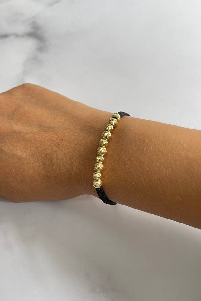 Pulsera Tejida De Bolas Color Negro / 6Mm - 5Mm / 1.1Gr /