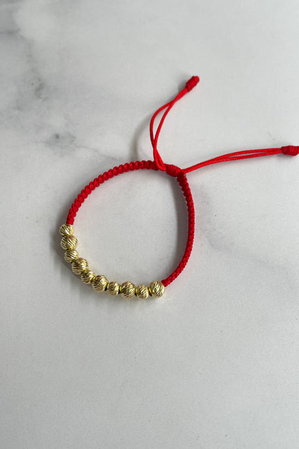 Pulsera Tejida De Bolas Color Rojo / 6Mm - 5Mm / 1.1Gr /