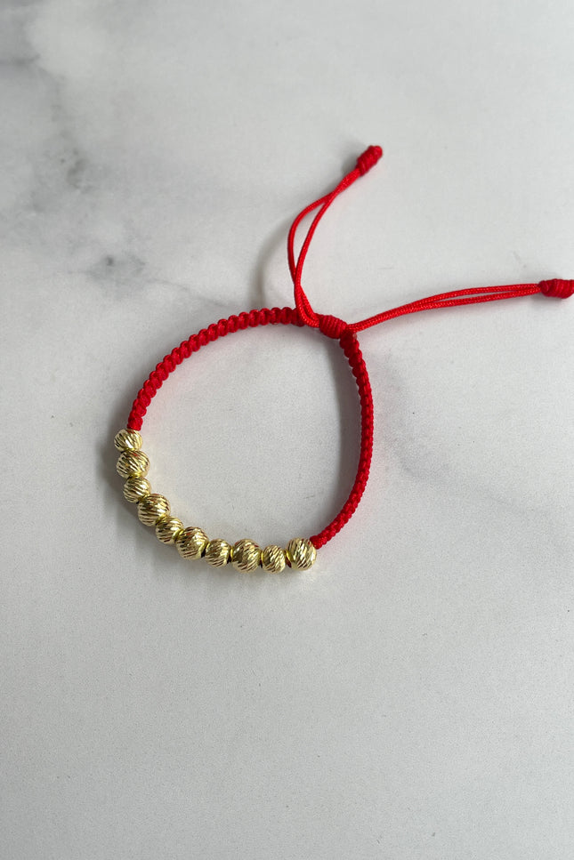 Pulsera Tejida De Bolas Color Rojo / 6Mm - 5Mm / 1.1Gr /