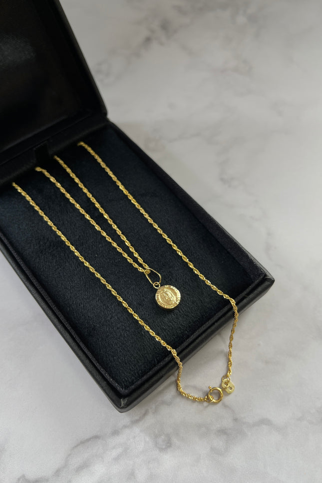 Set De Cadena Y Dije Virgen Redonda Guadalupe / 50Cm / 1.26Gr