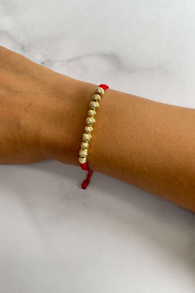 Pulsera Tejida De Bolas Color Rojo / 6Mm - 5Mm / 1.1Gr /