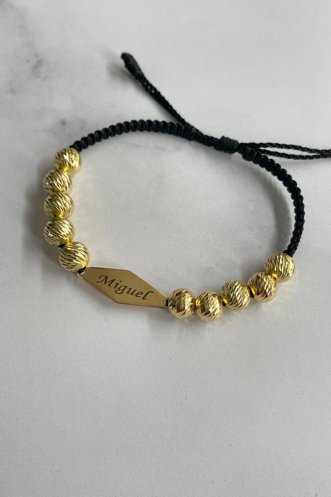 Pulsera De bolas Con Placa Color Negro / 8Mm / 3.17Gr /