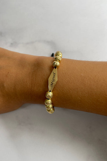 Pulsera De bolas Con Placa Color Negro / 8Mm / 3.17Gr /
