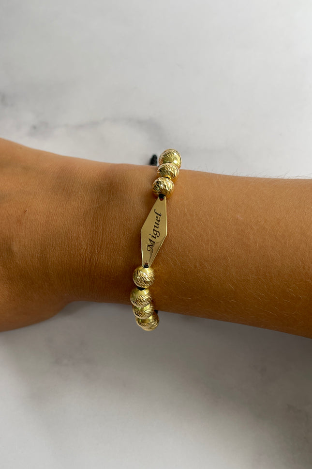 Pulsera De bolas Con Placa Color Negro / 8Mm / 3.17Gr /