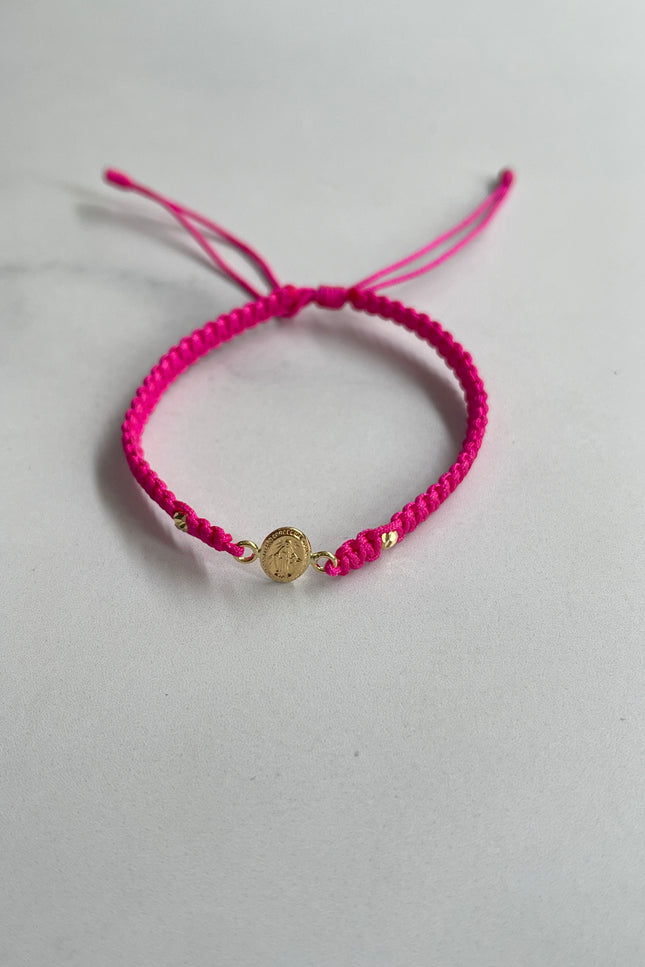 Pulsera Virgen Color Fucsia Bola / 3Mm / 0.43Gr/