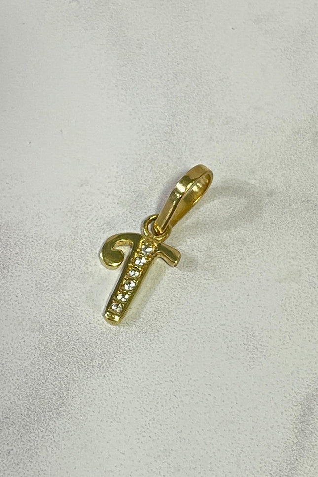 Dije Letra T Con Swarovski / 1.1 / 0.53Gr /