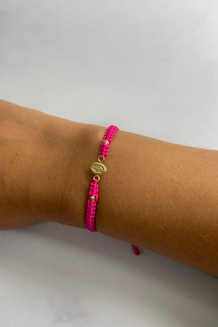 Pulsera Virgen Color Fucsia Bola / 3Mm / 0.43Gr/