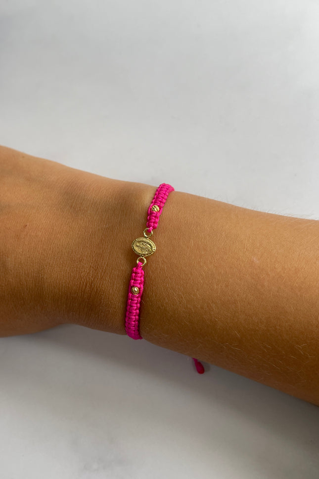 Pulsera Virgen Color Fucsia Bola / 3Mm / 0.43Gr/