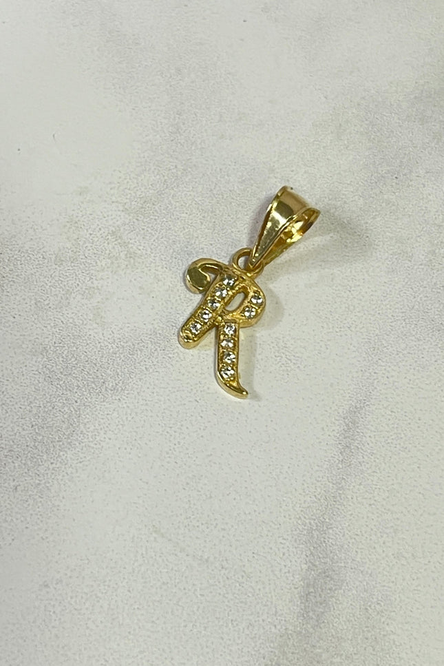Dije Letra R Con Swarovski Blanco / 1.1Cm / 0.65Gr /