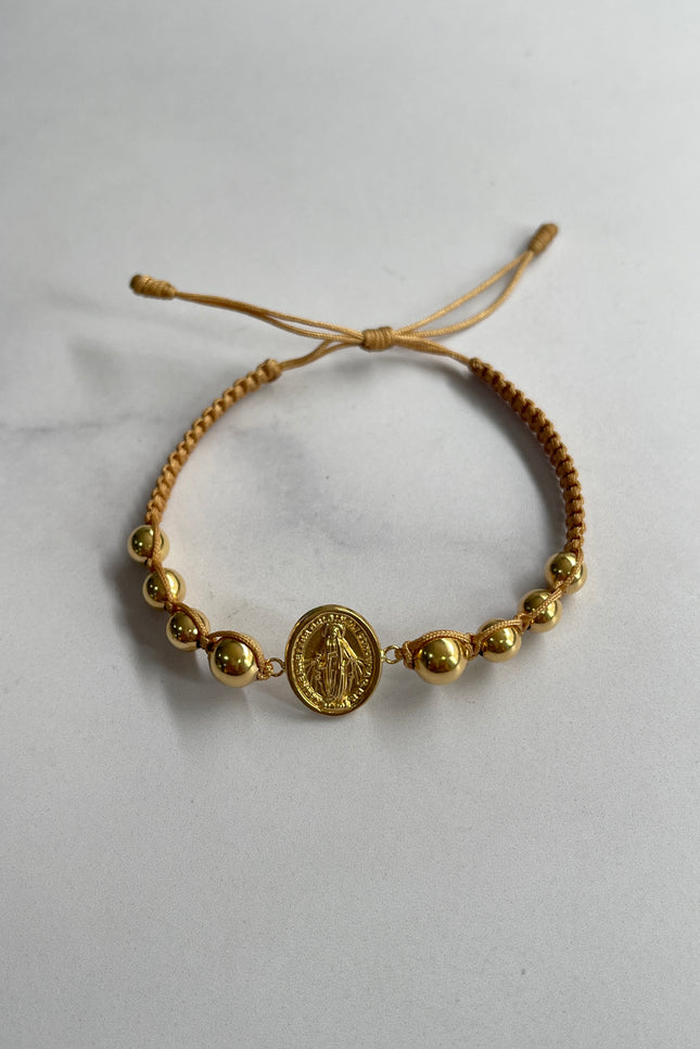 Pulsera Virgen Milagrosa Bolas Dorada / 7Mm / 6Mm / 2.56 Gr /