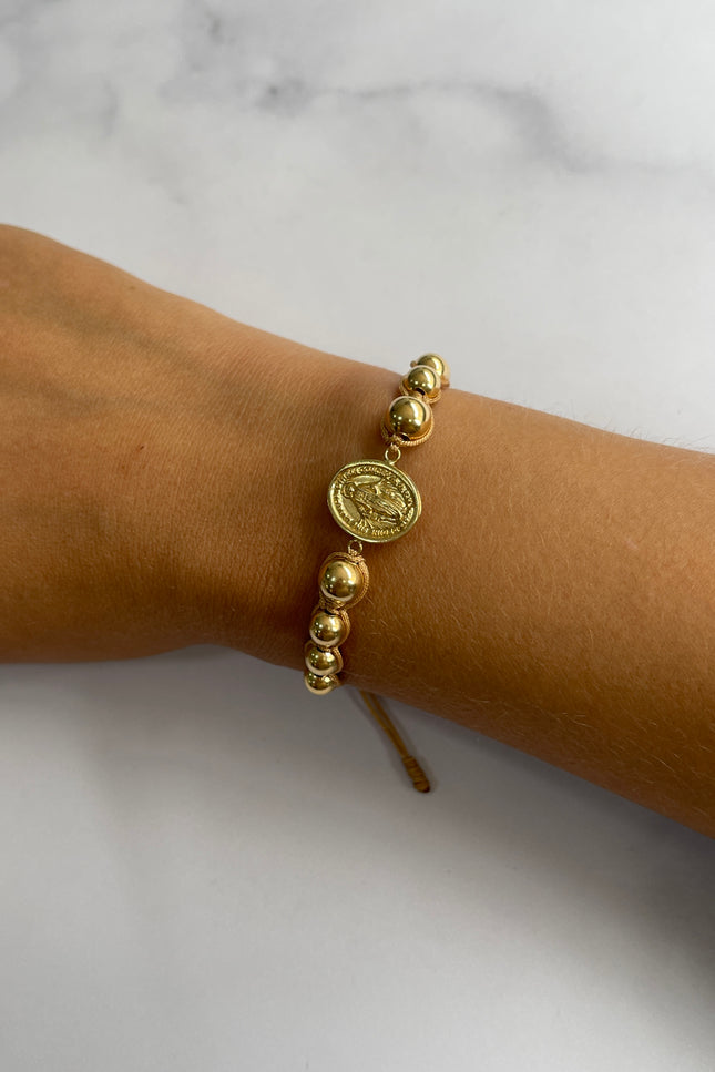 Pulsera Virgen Milagrosa Bolas Dorada / 7Mm / 6Mm / 2.56 Gr /