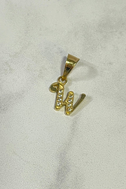 Dije Letra W Con Swarovski Blancos / 1.1Cm / 0.63Gr /
