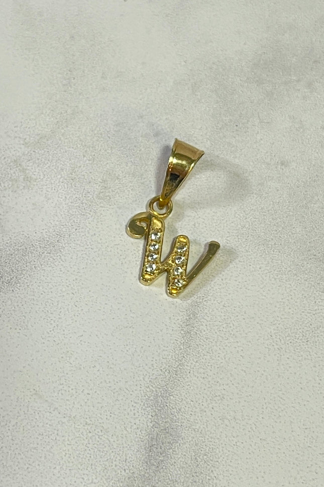 Dije Letra W Con Swarovski Blancos / 1.1Cm / 0.63Gr /