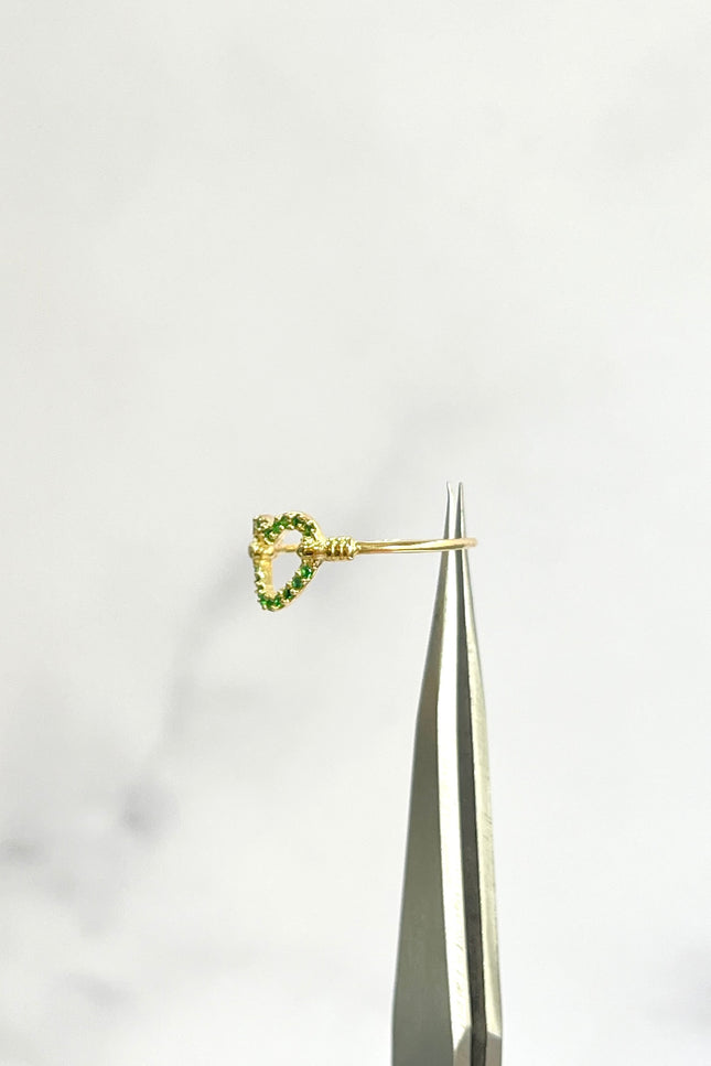 Anillo Corazón Con Swarovski Verde / T5 1/4 / 1.36Gr /