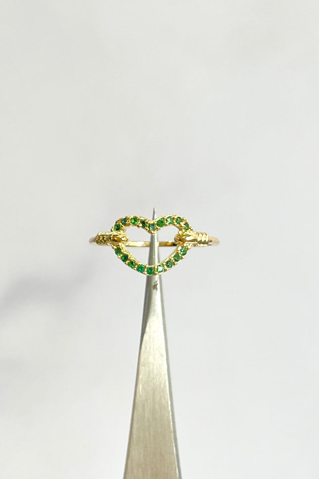 Anillo Corazón Con Swarovski Verde / T5 1/4 / 1.36Gr /
