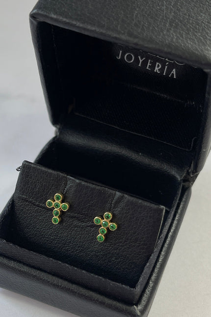 Topos Cruz Con Swarovski Verde / 1.0Cm / 0.96Gr /